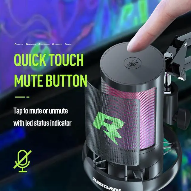 Alt view image 5 of 5 - Gaming Microphone Kit USB for Recording Streaming Podcast Condenser Microphone with Mic Boom Arm Stand Pop Filter Mute Gain Function RGB Mic to PC Smartphone PS4 PS5 Laptop