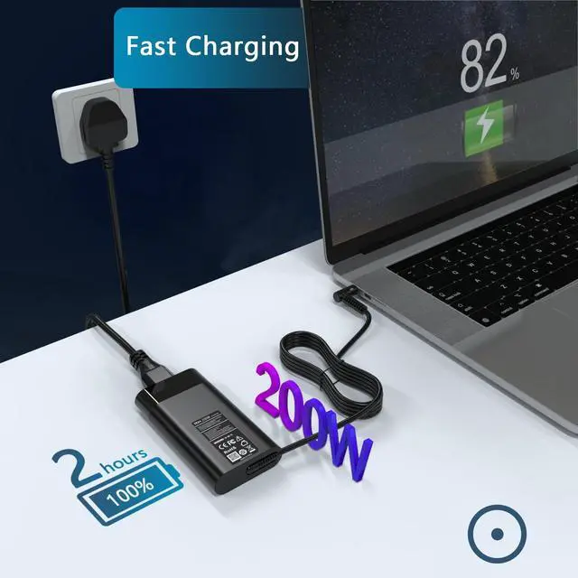 Alt view image 2 of 5 - 200W Gaming Laptop Charger Compatible with HP Omen 15 17/Victus Gaming 15 15t 16/ZBook Studio Fury 15 17 G10 G9 15-fa1010nr 15t-fa100 15z-fb100 16t-s000 ZBook 15u G3 G4 Workstation AC Adapter