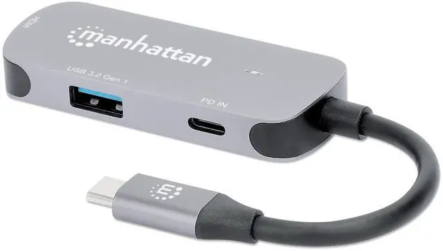Alt view image 2 of 5 - Manhattan USB C to 4K HDMI Adapter  3 in 1 Multiport Docking Converter Hub, 4K@30Hz HDMI, 5 Gbps USB-A, 100W USB-C PD Compatible with MacBook Pro, MacBook Air, Projector -3 Yr Mfg Warranty130707