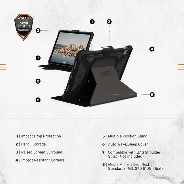 Alt view image 2 of 5 - URBAN ARMOR GEAR UAG Designed for iPad 11" A16 11th Gen 2025, 10.9" 10th Gen 2022 Case A3354 A3355 A2696 - Rugged Protective Folio Cover w/Adjustable Stand & Pencil Holder, Metropolis SE Black
