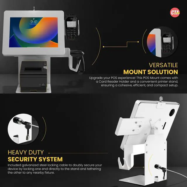 Alt view image 3 of 5 - CTA Digital Anti-Theft Kiosk Stand  Point of Sale Station with Credit Card Reader Slot & Printer Slot for iPad 11 (A16) - Pro 11-inch M4 - Air 11-inch M3- iPad 10th Gen - Galaxy Tab & More Tablets