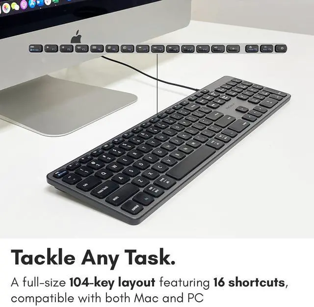 Alt view image 5 of 5 - Macally Premium Wired USB C Keyboard with USB Ports (2X USB-A |1x USB-C Ports) - Wired Keyboard for Mac Mini/Pro, iMac, MacBook, iPad, and PC - Full Size Type C Connection