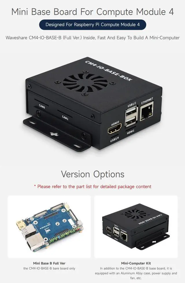 Alt view image 4 of 5 - Waveshare CM4-IO-BASE-B for Raspberry Pi Compute Module 4 Bundle with USB HDMI Adapter (6 Items)