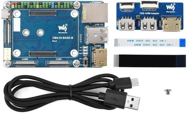 Alt view image 3 of 5 - Waveshare CM4-IO-BASE-B for Raspberry Pi Compute Module 4 Bundle with USB HDMI Adapter (6 Items)