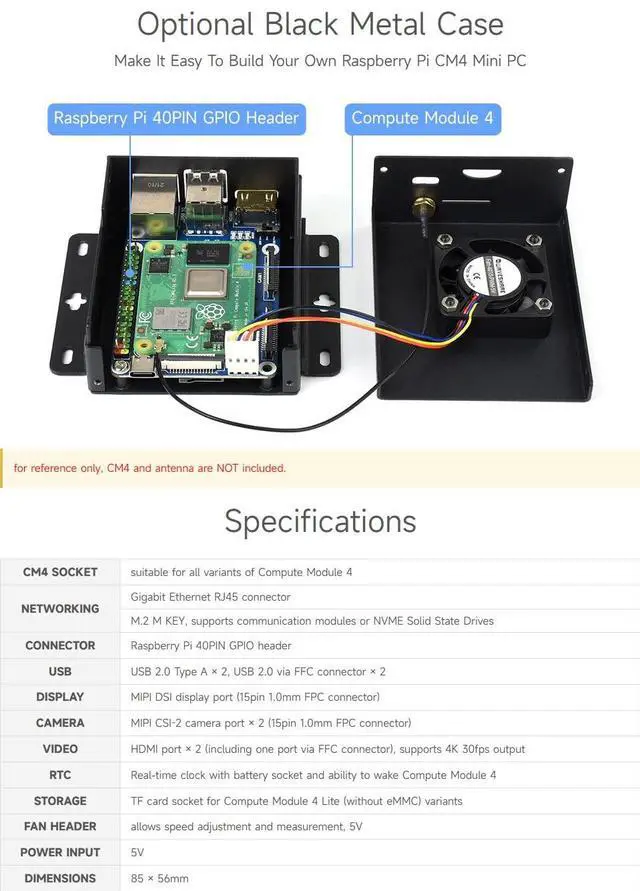 Alt view image 5 of 5 - Waveshare CM4-IO-BASE-B for Raspberry Pi Compute Module 4 Bundle with USB HDMI Adapter (6 Items)