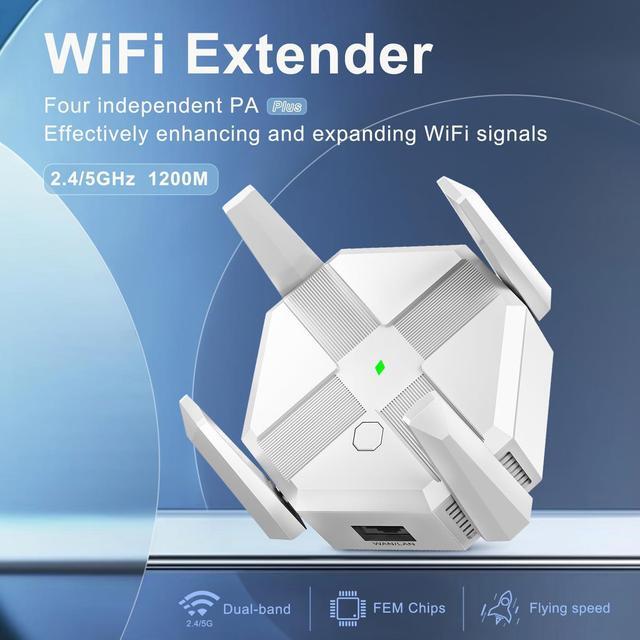 Alt view image 2 of 5 - WiFi Extender Signal Booster, WiFi Booster,1200Mbps Dual Band 5GHz/2.4GHz,Wider Coverage Signal Amplifier,with Ethernet Port, Supporting 40 Devices WiFi Repeaters, Plug and Play, Easy Installation
