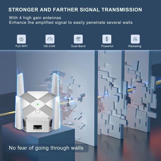 Alt view image 5 of 5 - WiFi Extender Signal Booster, WiFi Booster,1200Mbps Dual Band 5GHz/2.4GHz,Wider Coverage Signal Amplifier,with Ethernet Port, Supporting 40 Devices WiFi Repeaters, Plug and Play, Easy Installation