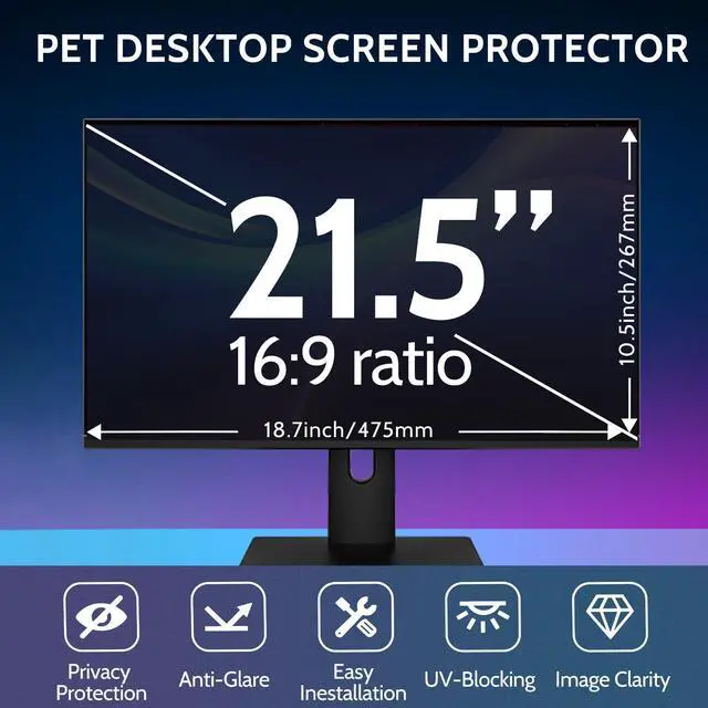 Alt view image 3 of 5 - Twugs Computer Privacy Screen 21.5 Inch, Privacy Screen for Computer Monitor, Anti-Glare & Anti-Blue Light Privacy Filter for Computer Display