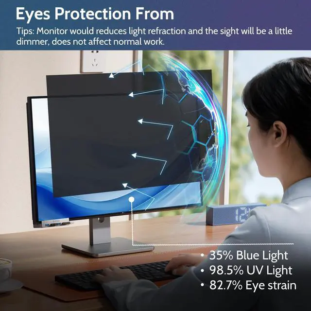 Alt view image 2 of 5 - Twugs Computer Privacy Screen 21.5 Inch, Privacy Screen for Computer Monitor, Anti-Glare & Anti-Blue Light Privacy Filter for Computer Display