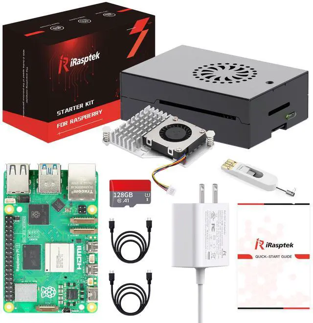 Main image of iRasptek Starter Kit for Raspberry Pi 5 8GB RAM-Pre-Loaded with 128GB Edition Raspberry Pi OS (Aluminum Case)