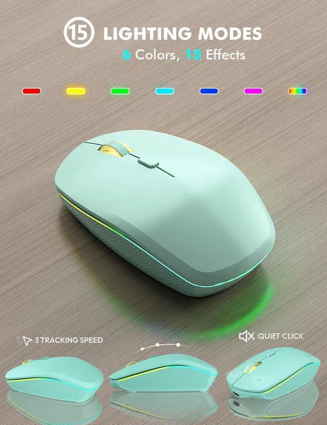 Alt view image 5 of 5 - Wireless Keyboard and Mouse Combo - RGB Backlit, Rechargeable & Light Up Letters, Full-Size, Ergonomic Tilt Angle, Sleep Mode, 2.4GHz Quiet Keyboard Mouse for Mac, Windows, Laptop, PC, Mint Green