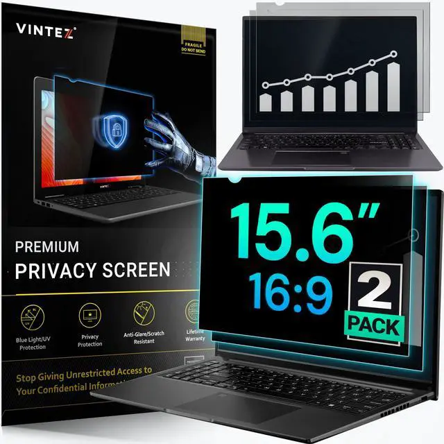 Main image of VINTEZ [2 Pack] 15.6 Inch 16:9 Privacy Screen for Computer Monitor and Laptop - Anti Glare Protector Film Blue Light Filter Eye Protection - Computer Screen Privacy Shield