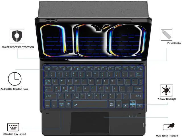 Alt view image 3 of 5 - for 2024 iPad Pro 11-inch (M4) Case with Keyboard - 7 Color Backlit Detachable Tablet Keyboard Cover with Touchpad - 11" iPad Pro 2024 (M4, 2024) Keyboard Case with Pen Holder & Kickstand Black