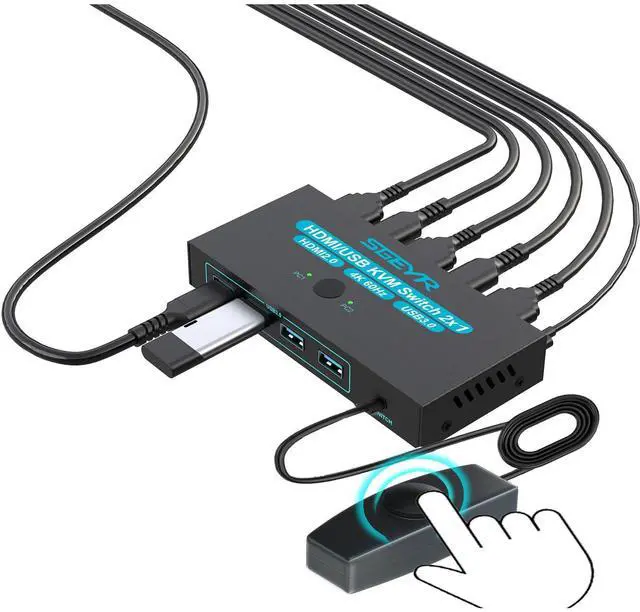Main image of SGEYR USB 3.0 HDMI KVM Switch 1 Monitors 2 Computers,KVM Switch 2 Port HDMI 4K@60HzKVM Switches for 2 Computers Sharing Monitor Keyboard Mouse Hard Drives Printer, 2USB Cable and Controller