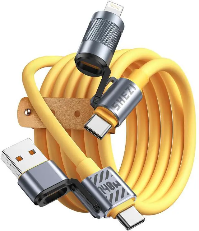 Main image of 2025 Chubby Cable 4-in-1 USB C to Lightning Cable 140W Fast Charging & Data Transfer, Support to Apple CarPlay & Android Auto, 5FT Travel Multi Cord Charger Combo for iPhone/iPad/MacBook Cable