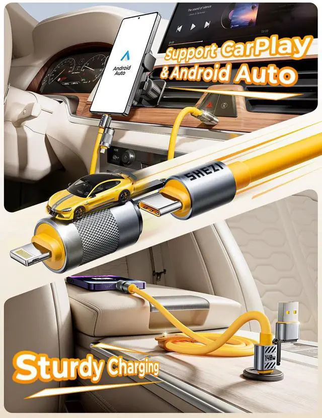 Alt view image 5 of 5 - 2025 Chubby Cable 4-in-1 USB C to Lightning Cable 140W Fast Charging & Data Transfer, Support to Apple CarPlay & Android Auto, 5FT Travel Multi Cord Charger Combo for iPhone/iPad/MacBook Cable