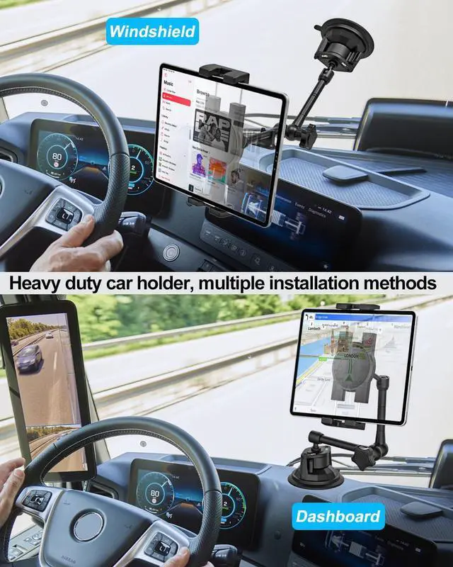 Alt view image 2 of 5 - YOOZ Car/Truck Tablet Mount for Dashboard Windshield, Vehicle Heavy Duty Suction iPad Holder with Metal Arm for 4-12.9" Tablet & Phones, iPad Pro/Air/Mini, Galaxy, Lenovo, iPhone etc