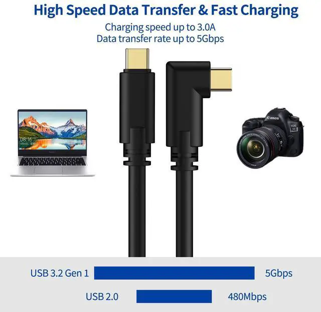 Alt view image 4 of 5 - Jelanry Camera Tether Cable USB C to USB C 90° Right Angle, for Power Delivery, 5Gbps Data Transfer, Charging Between Camera & Computer+ Tethering Cable Lock Clamp for Sony Canon Nikon, 16.4 feet 5m