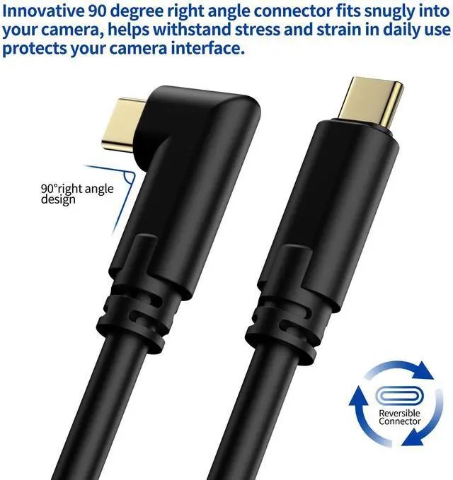 Alt view image 5 of 5 - Jelanry Camera Tether Cable USB C to USB C 90° Right Angle, for Power Delivery, 5Gbps Data Transfer, Charging Between Camera & Computer+ Tethering Cable Lock Clamp for Sony Canon Nikon, 16.4 feet 5m