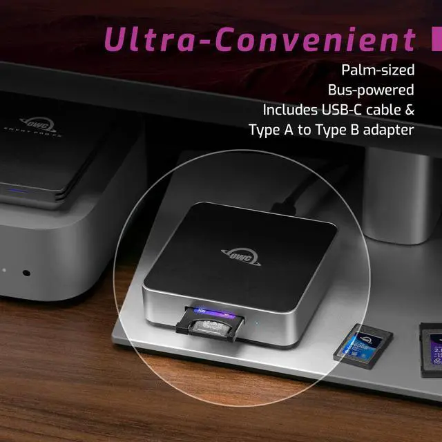 Alt view image 5 of 5 - OWC Atlas USB4 CFexpress 4.0 Type B Card Reader, 40Gb/s USB4 USB-C Port, Bus Powered, Includes Type A>B Adapter for Fast ingest of Type A Cards, Up to 5000MB/s Real-World Speed, USB-C Cable