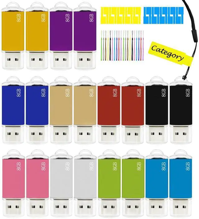 Main image of 8GB FAT32 USB Flash Drive 20 Pack Nicepicten Bulk USB 2.0 Thumb Drives 20Pack Metal Jump Zip Drive Memory Stick Pendrive Memoria USB 8 GB with 20PCS Lanyard Label - Mixcolor 20 X 8GB Flash Drives