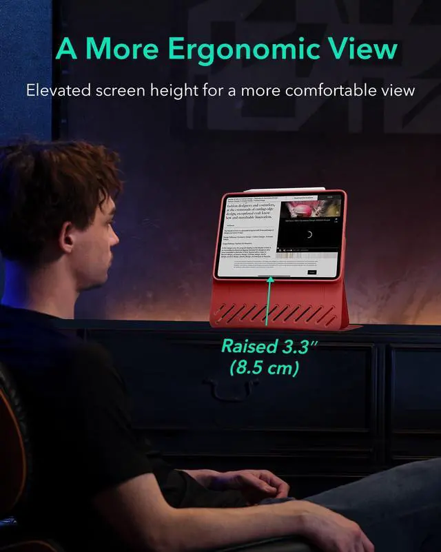 Alt view image 5 of 5 - ESR for iPad Pro 11 Inch Case 2024 5th Generation (M4), Rotating Case with Removable Magnetic Cover, Adjustable Portrait/Landscape Stand with Raised Screen View, 9 Standing Angles, Shift Series, Red