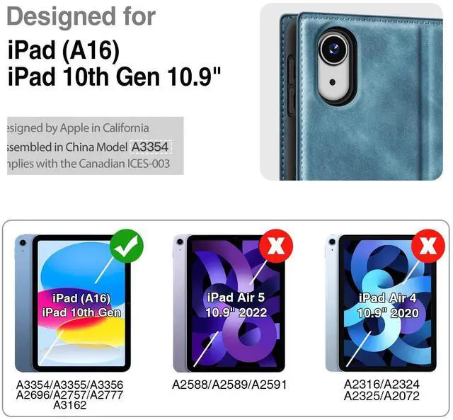 Alt view image 2 of 5 - Antbox Case for iPad (A16) 11th (11'')/ 10th Generation (10.9'') High Grade Skin-Touch Vegan Leather with Built-in Pencil Holder Auto Sleep/Wake Function (Blue)