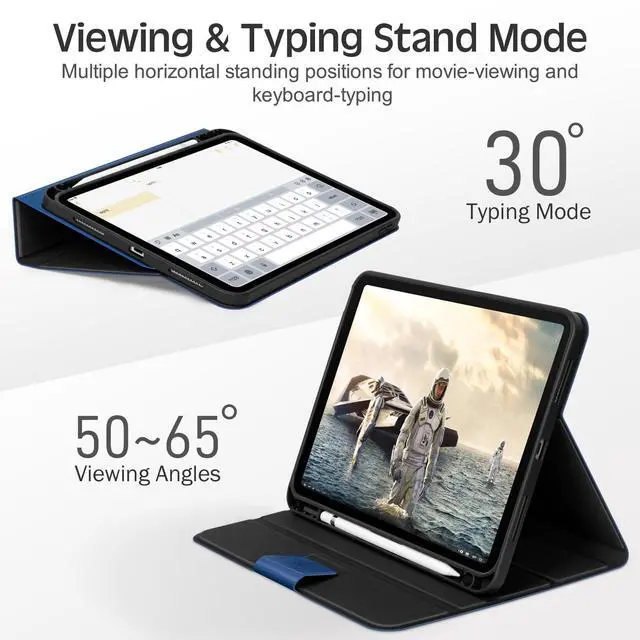 Alt view image 4 of 5 - KingBlanc Case for iPad (A16) 11th Generation 11 Inch 2025, iPad 10th Generation 10.9" 2022 with Pencil Holder, Vegan Leather Protective Stand Cover, Auto Sleep Wake, Multi-Angle Viewing/Typing, Blue
