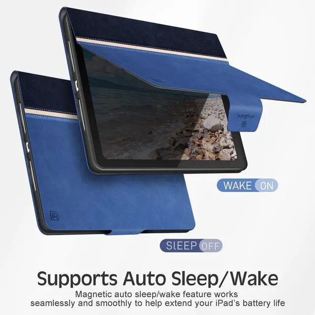Alt view image 5 of 5 - KingBlanc Case for iPad (A16) 11th Generation 11 Inch 2025, iPad 10th Generation 10.9" 2022 with Pencil Holder, Vegan Leather Protective Stand Cover, Auto Sleep Wake, Multi-Angle Viewing/Typing, Blue