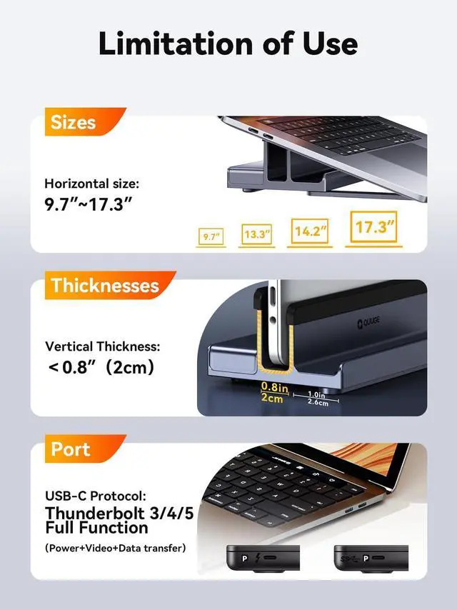 Alt view image 3 of 5 - Laptop Docking Station Stand Dual 4K Monitor: QUUGE USB C Docking Station Dual Monitor for Laptop, 2 HDMI (Single 4K@120Hz), 2 USB3.0 Ports, 100W PD, RJ45 Ethernet, Universal Laptop Stand USB C Dock