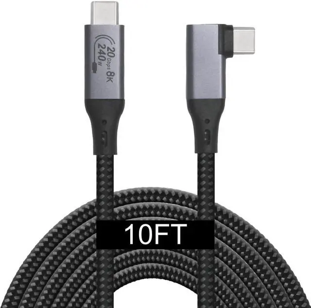Main image of Vebner 10-Foot USB4 Cable Compatible with Thunderbolt 3, Thunderbolt 4 and USB-C - Supports 8K HD Display, 20gbps Data Transfer, 240W Charging - 90-Degree Right Angle USB-C