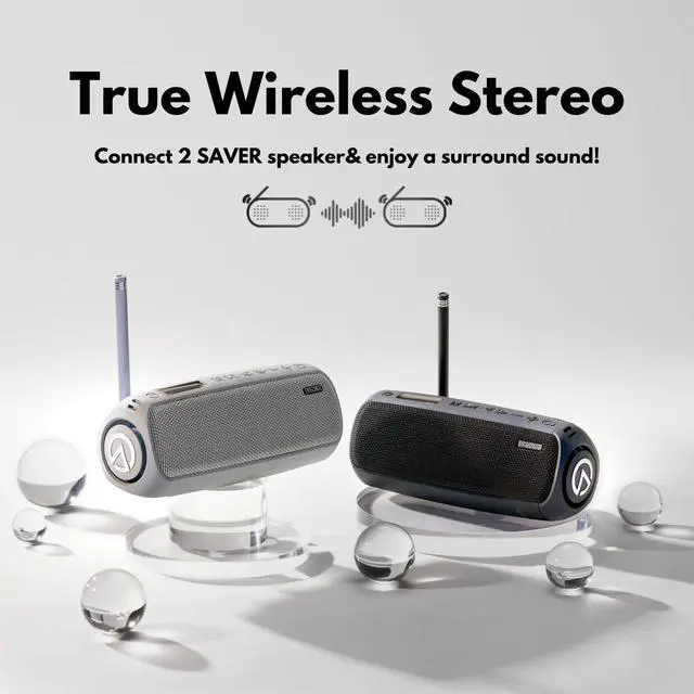 Alt view image 3 of 5 - Saver By Emsonic - Portable Bluetooth Speaker, Waterproof Speaker with Carbon Monoxide Detector & FM Radio - 24-Hour Playtime, 40W Powerfull Sound & Deep Bass - Black