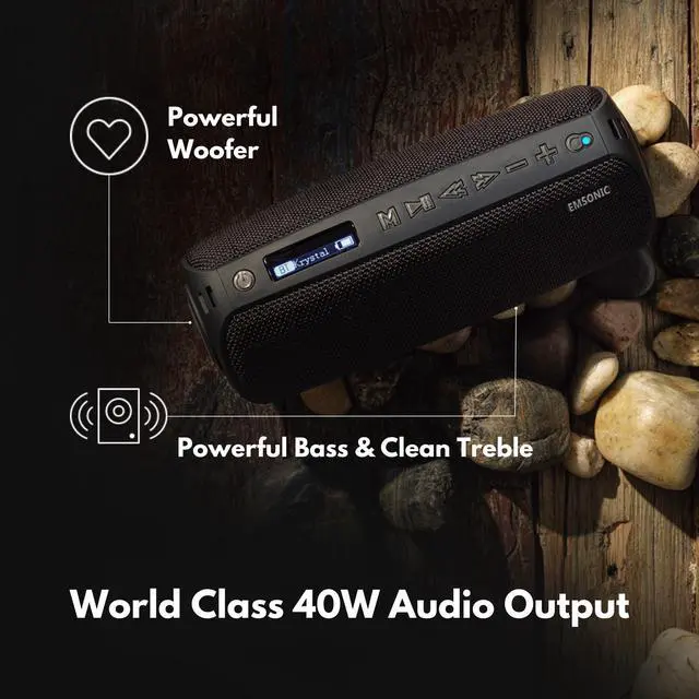 Alt view image 2 of 5 - Saver By Emsonic - Portable Bluetooth Speaker, Waterproof Speaker with Carbon Monoxide Detector & FM Radio - 24-Hour Playtime, 40W Powerfull Sound & Deep Bass - Black