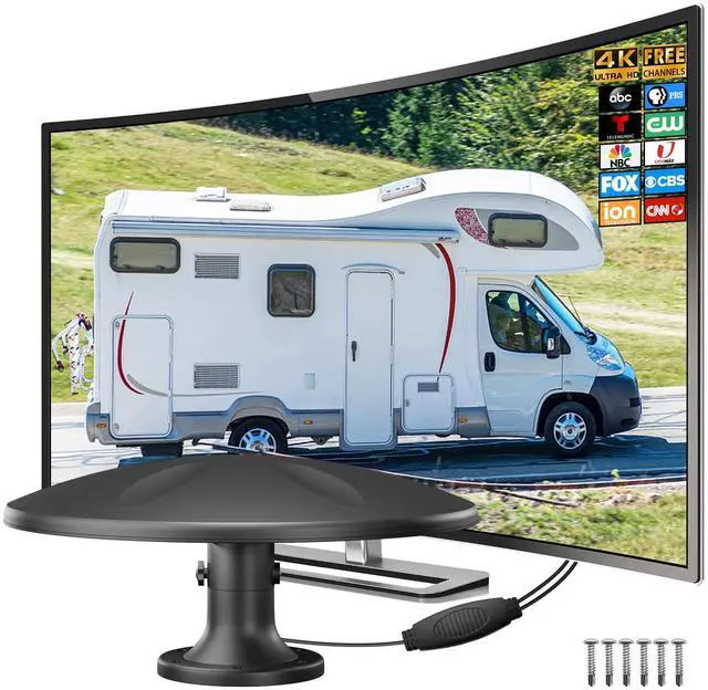 Main image of Outdoor TV Antenna omnidirectional Reception Over 100 Miles Range Enhanced VHF and UHF 4K HDTV Antenna, 16.5 feet RG6 coaxial Cable (Matte Black)