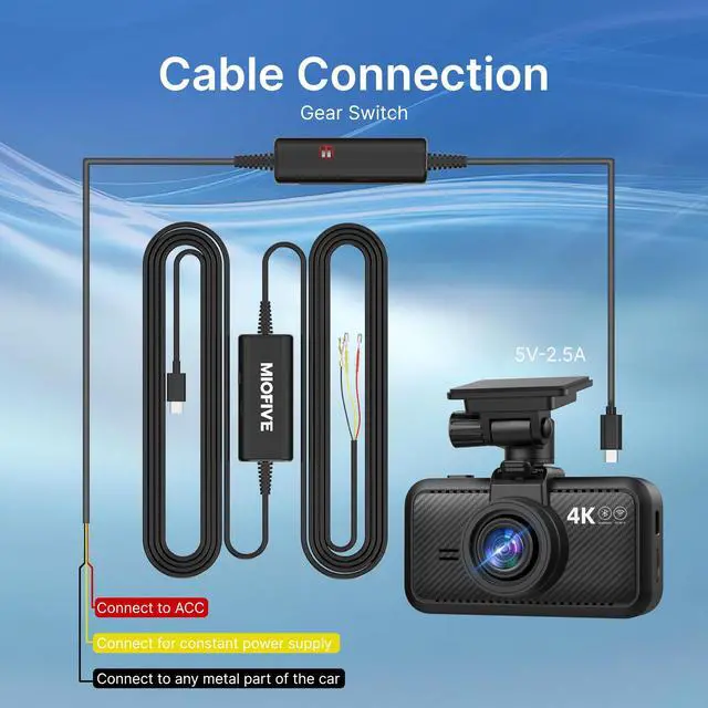 Alt view image 5 of 5 - USB Type-C Hardwire Kit Only for Miofive for S1 & Mini Series Dash Cam, Activate Parking Mode and Low Voltage Protection, 11.5 ft / 350 cm (Need Purchase Separately)