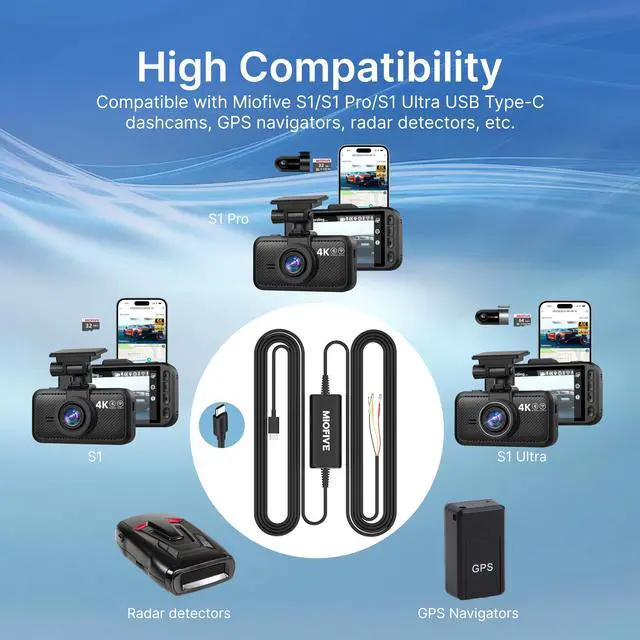 Alt view image 4 of 5 - USB Type-C Hardwire Kit Only for Miofive for S1 & Mini Series Dash Cam, Activate Parking Mode and Low Voltage Protection, 11.5 ft / 350 cm (Need Purchase Separately)