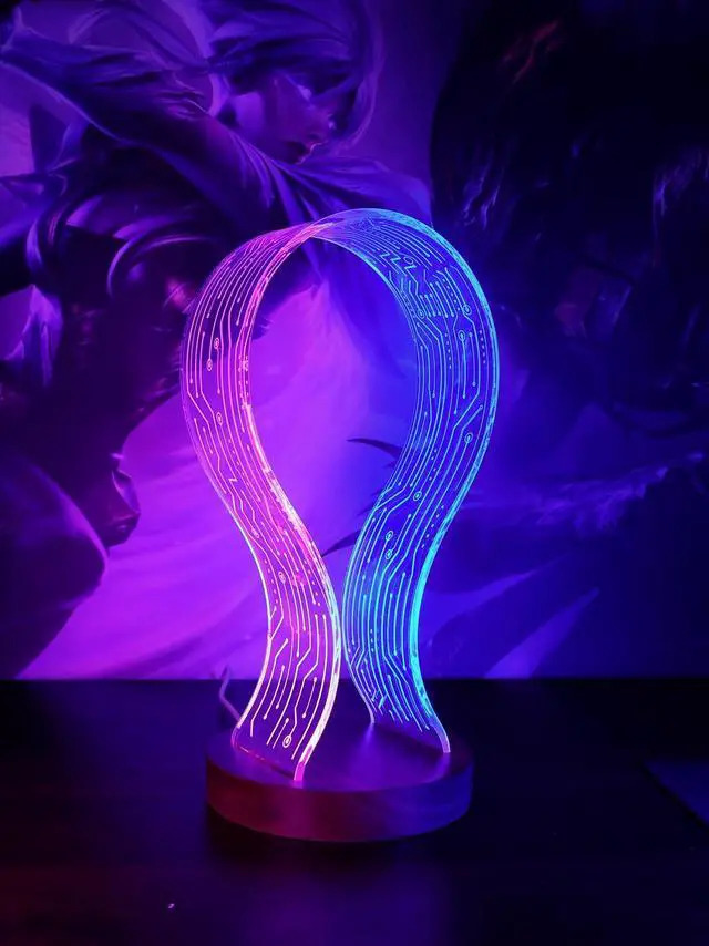 Alt view image 2 of 5 - YuanDian Headphone Stand, Walnut Wood Headset Holder with Blue Pink LED Night Light for Gamers, Men, and Music Lovers - Perfect Desk Gift Idea