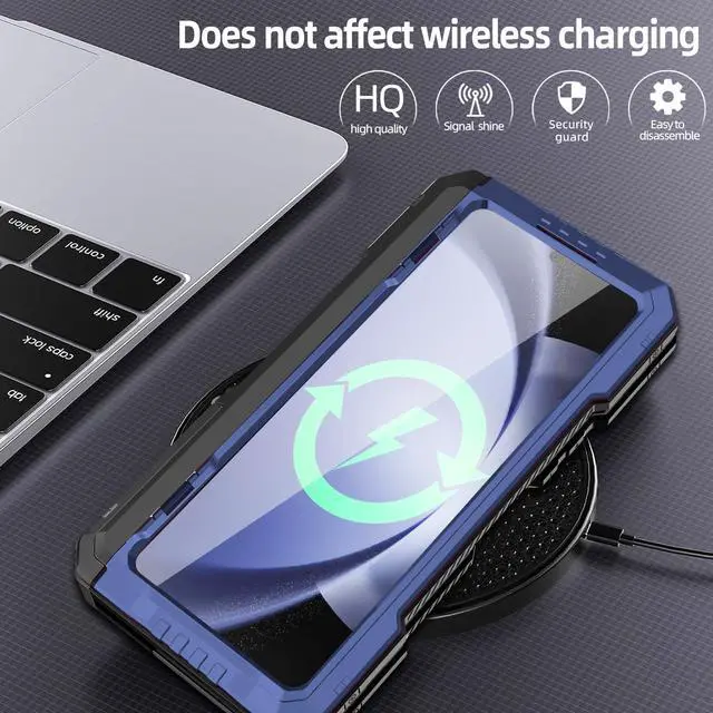 Alt view image 5 of 5 - YQODSZ for Samsung Galaxy Z Fold 5 Metal Case with Fold5 S Pen Holder, Rugged Heavy Duty Z Fold 5 Case Screen Protector Kickstand Full-Body Protection Z Fold 5 5g Phone Case Blue