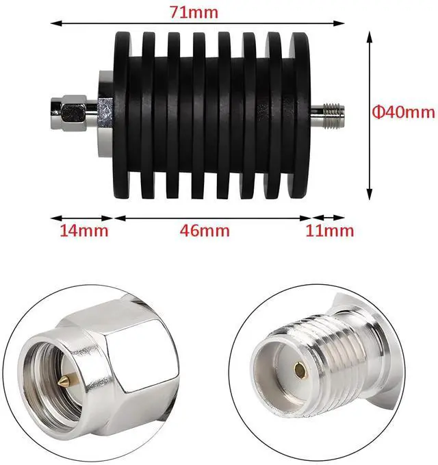 Alt view image 3 of 5 - Generic 3DB 25W SMA Fixed Attenuator, 25 Watt Bidirectional Attenuator DC-3Ghz 50ohm VSWR 1.2 (25W SMA 3DB)