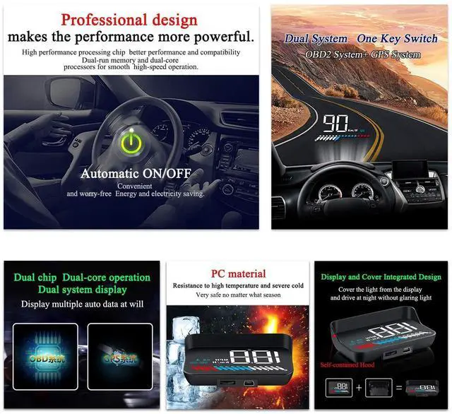 Alt view image 3 of 5 - ACECAR Head Up Display Car Universal Dual System 3.5 Inches HUD, Speedometer OBD2 GPS Interface, Speed, Engine RPM, OverSpeed Warning, Mileage Measurement, Water Temperature, GPS Mode for All Vehicle