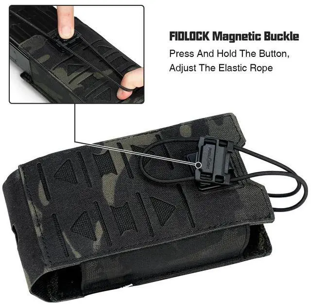 Alt view image 4 of 5 - Tactical Radio Pouch MOLLE Radio Holster Compatible with 148/152 MPU5 Baofeng Radio Case Bag Walkie Talkies Rifle Mag with Elastic Cord 500D Nylon (camo Black)