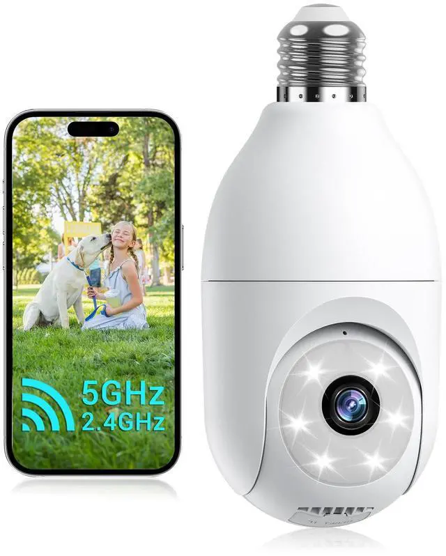 Main image of Light Bulb Security Camera Wireless Outdoor Indoor, 5G&2.4G WiFi Security Cameras with Patrol Function, AI Human Detection, Motion Tracking, Two-Way Talk, Color Night Vision, Alarm, 24/7 Recording