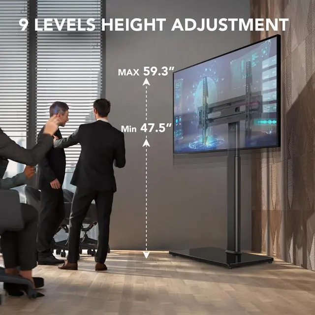 Alt view image 3 of 5 - Universal Floor TV Stand with Mount 70 Degree Swivel 9 Level Height Adjustable and Space Saving Design for Most 27 to 65 inch LCD, LED OLED TVs, Perfect for Corner & Bedroom AX1006TB