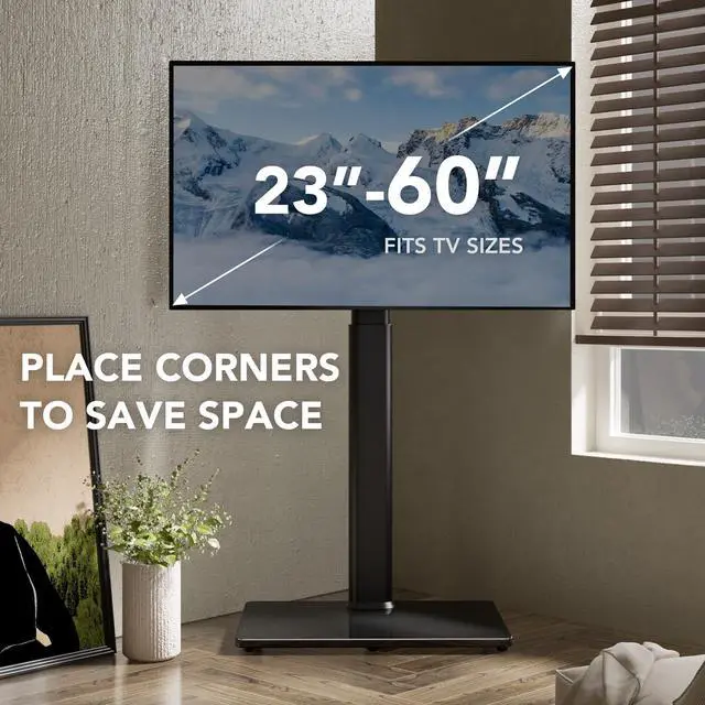 Alt view image 5 of 5 - Universal Floor TV Stand with Mount 70 Degree Swivel 9 Level Height Adjustable and Space Saving Design for Most 27 to 65 inch LCD, LED OLED TVs, Perfect for Corner & Bedroom AX1006TB