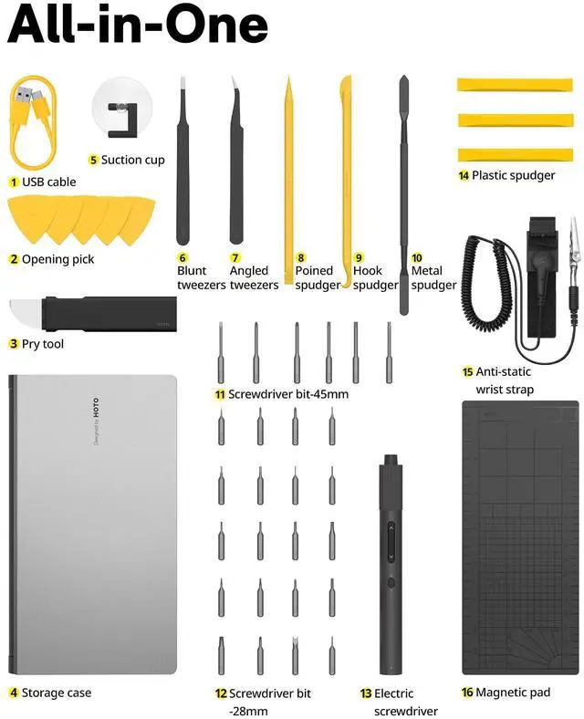 Alt view image 2 of 5 - HOTO Electric Precision Screwdriver Set, 48 in 1 Electronics Tool Kit, Magnetic Bits & Box, LED Light & 2 Torque Settings, Mini Screwdriver Set for Eyeglasses, Watches, Phones, Laptops, Cameras Repair
