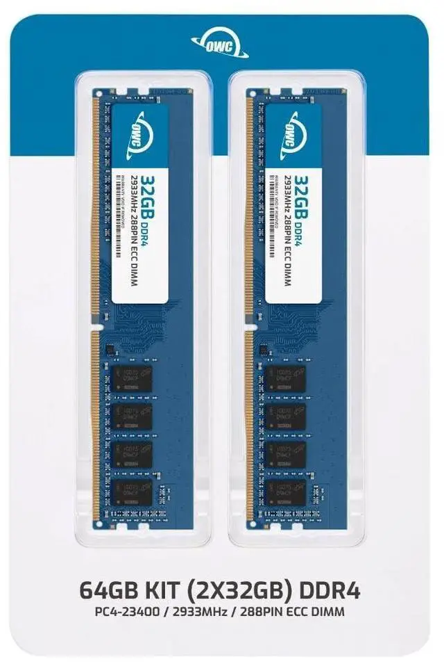 Alt view image 2 of 5 - OWC 64GB (2x32GB) DDR4 2933MHz PC4-23400 CL21 2RX8 ECC Unbuffered UDIMM 1.2V 288-pin Workstation Server Memory RAM