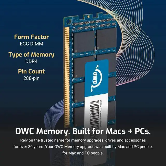 Alt view image 3 of 5 - OWC 64GB (2x32GB) DDR4 2933MHz PC4-23400 CL21 2RX8 ECC Unbuffered UDIMM 1.2V 288-pin Workstation Server Memory RAM