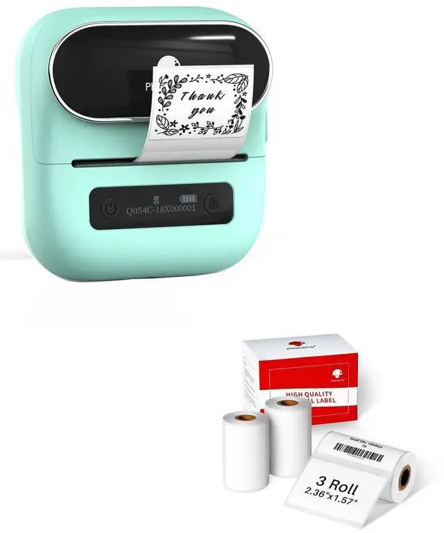 Main image of Phomemo M220 Label Maker Green+ with 4 Roll Label, 3.14 Inch Bluetooth Thermal Label Printer for Barcode, Address, Labeling, Mailing, File Folder Label, Easy to Use, Support Smartphone, Tablet&PC