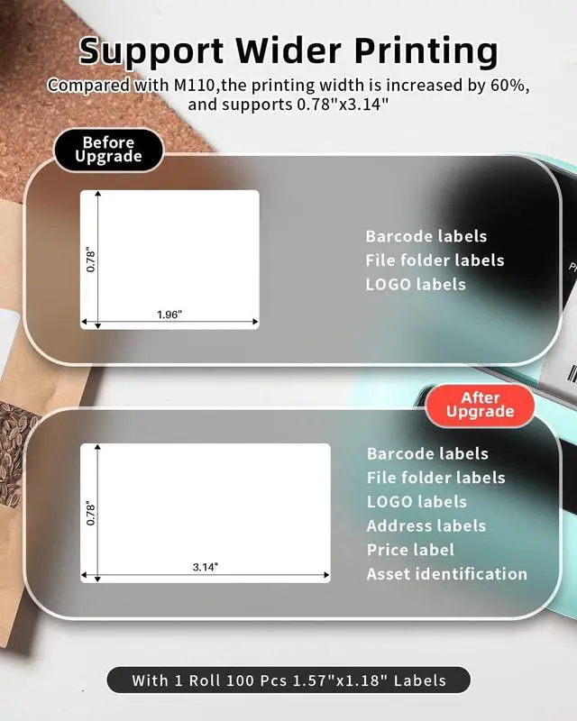Alt view image 4 of 5 - Phomemo M220 Label Maker Green+ with 4 Roll Label, 3.14 Inch Bluetooth Thermal Label Printer for Barcode, Address, Labeling, Mailing, File Folder Label, Easy to Use, Support Smartphone, Tablet&PC