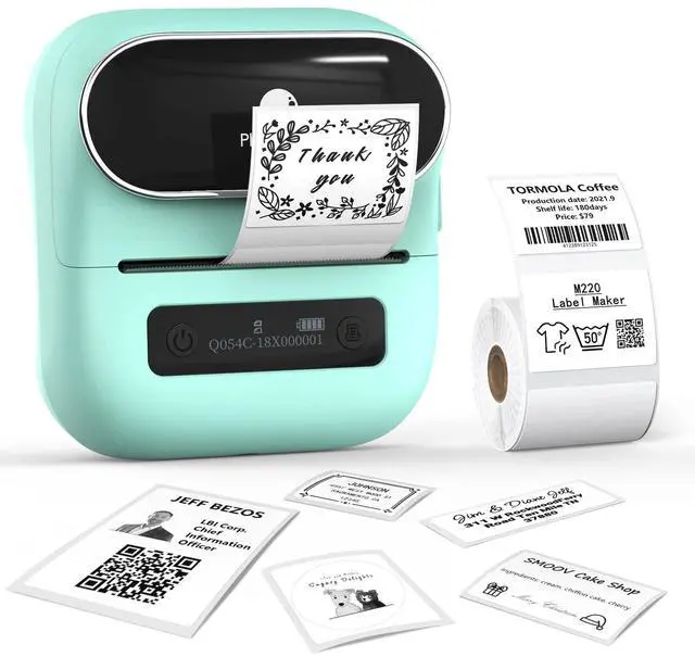 Alt view image 2 of 5 - Phomemo M220 Label Maker Green+ with 4 Roll Label, 3.14 Inch Bluetooth Thermal Label Printer for Barcode, Address, Labeling, Mailing, File Folder Label, Easy to Use, Support Smartphone, Tablet&PC